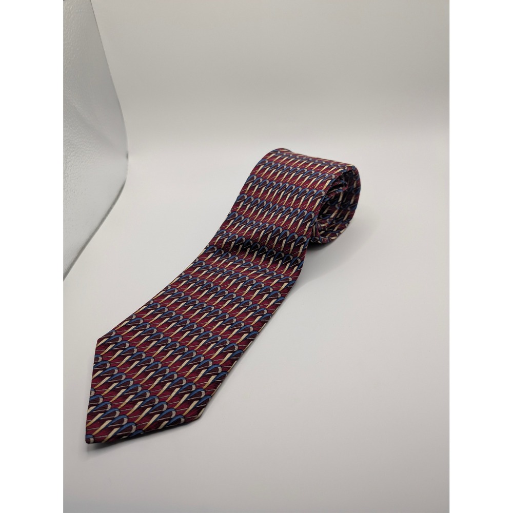 Today's Man Tie Mens One Size Burgundy Geometric Silk Made in Italy Classic